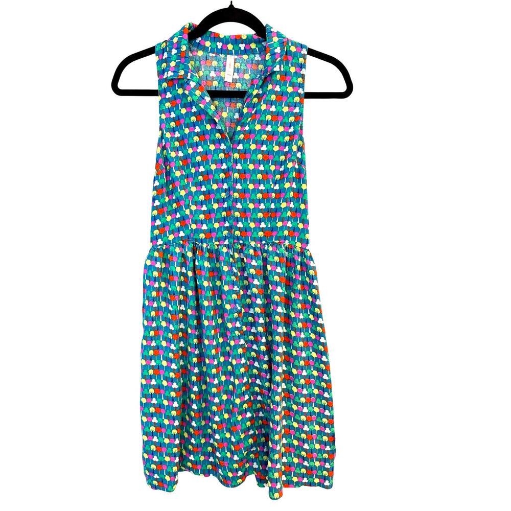 Xhilaration Teal Tree Print Sleeveless Shirt Dress Mod Retro Novelty Mini Medium